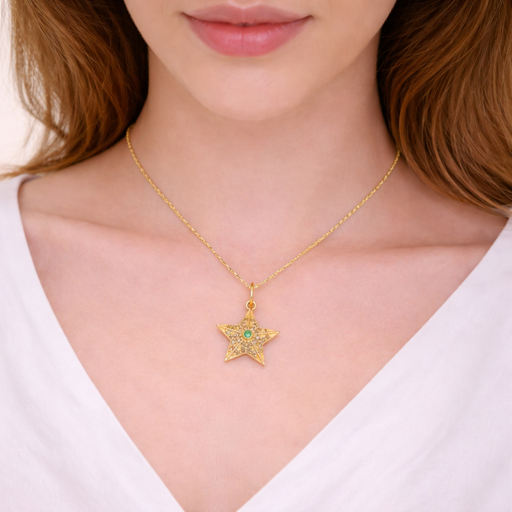 GDP608. 14k Solid Gold Diamond Star Charm