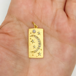 Load image into Gallery viewer, 14K Solid Gold Diamond Rectangle Moon and Star Charm. GDP125
