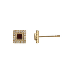 Load image into Gallery viewer, EFD54155. 14K Solid Gold Diamonds and Gemstone Square Stud Earrings