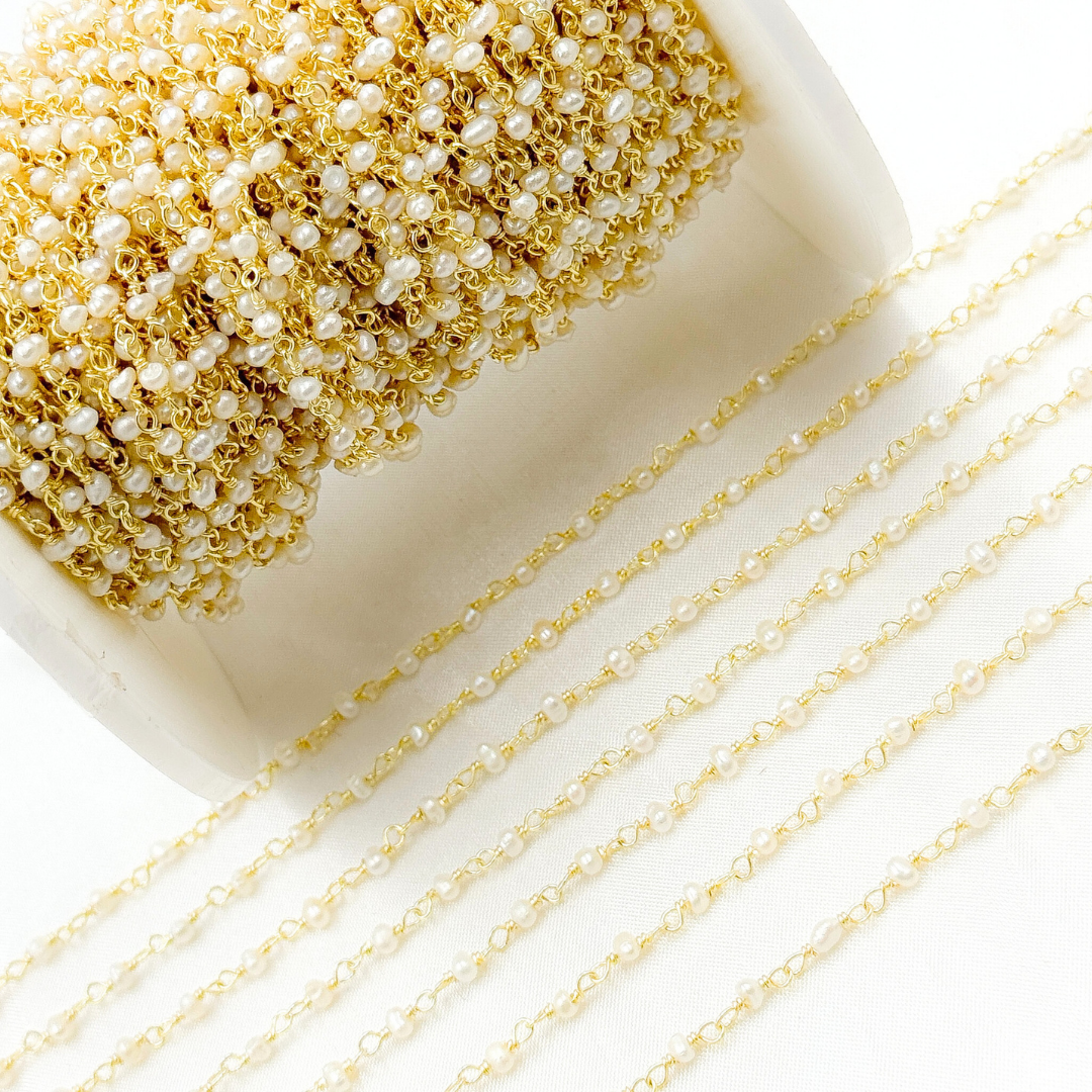 PRL55. White Freshwater Pearl Gold Plated Wire Chain