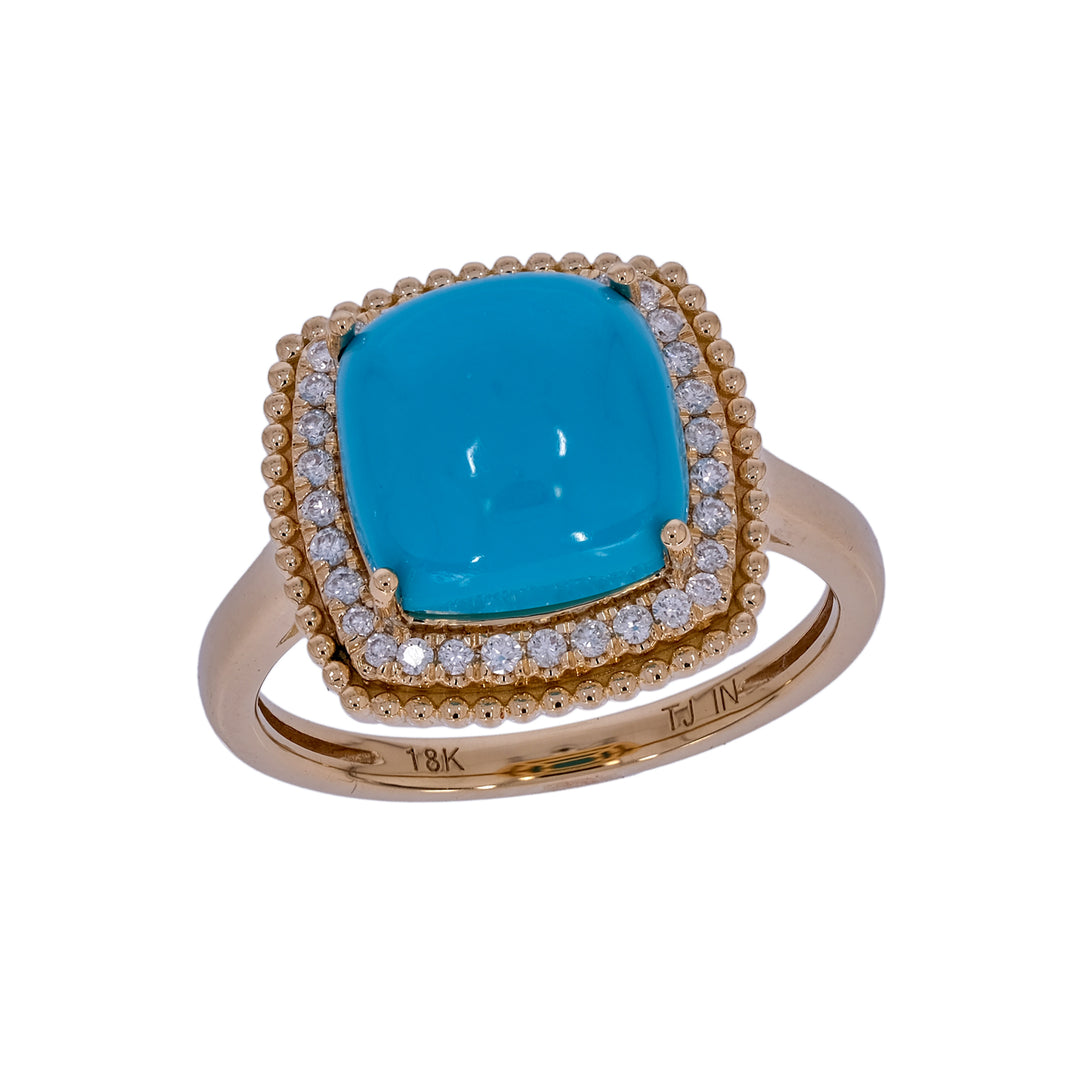 CR97304TQ9X9. 18K Solid Gold Diamond & Turquoise Ring