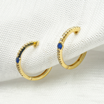 Load image into Gallery viewer, 14K Solid Gold Diamond &amp; Blue Sapphire Hoop Earrings. EHC56664BS
