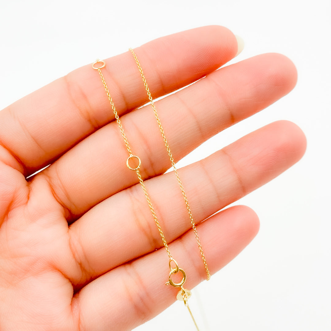 020R01LGJ08018K. 18K Solid Gold Cable 16 Inch Chain with Extender