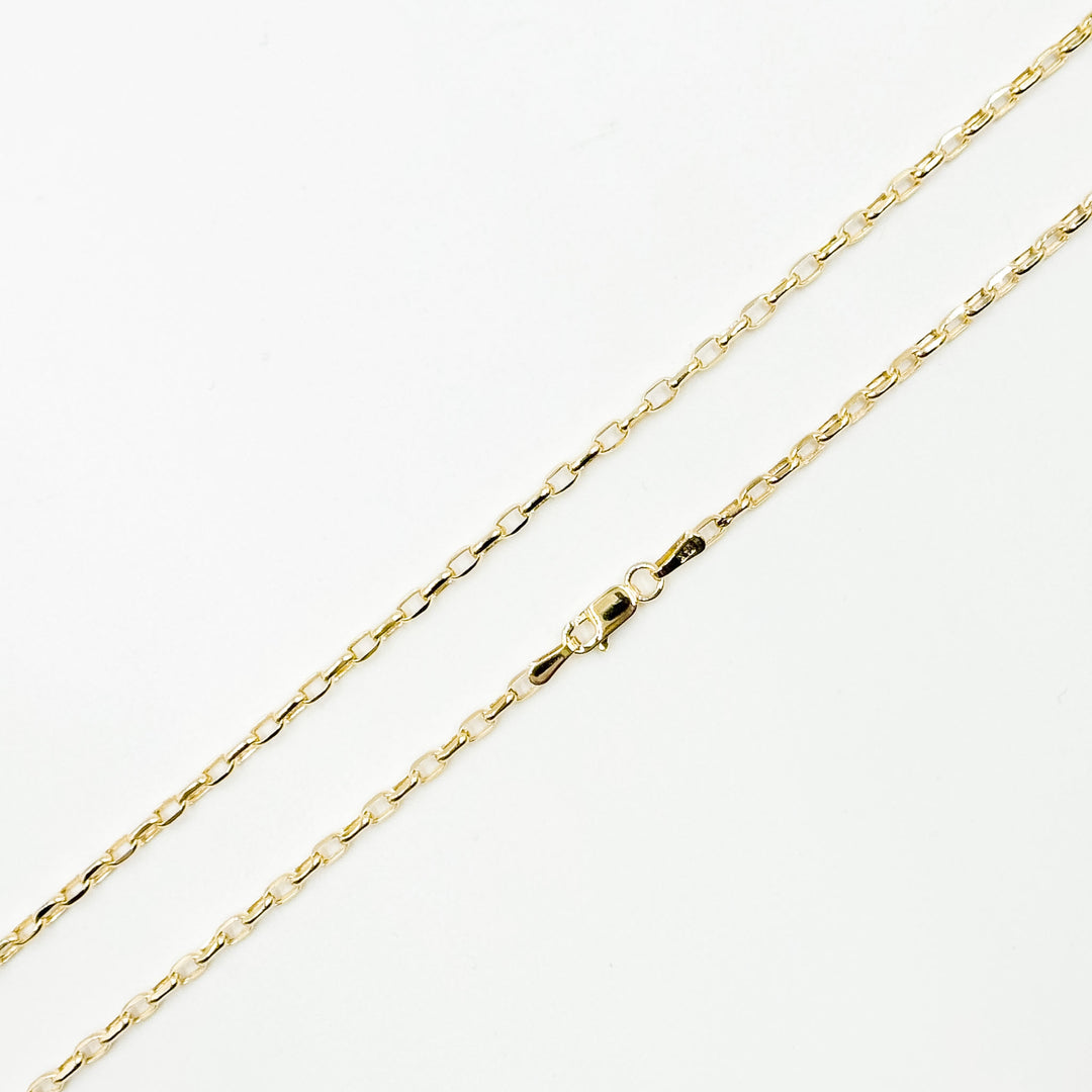 100HVR5614000. 14K Solid Yellow Gold Diamond-Cut Oval Rolo Hollow Chain Necklace