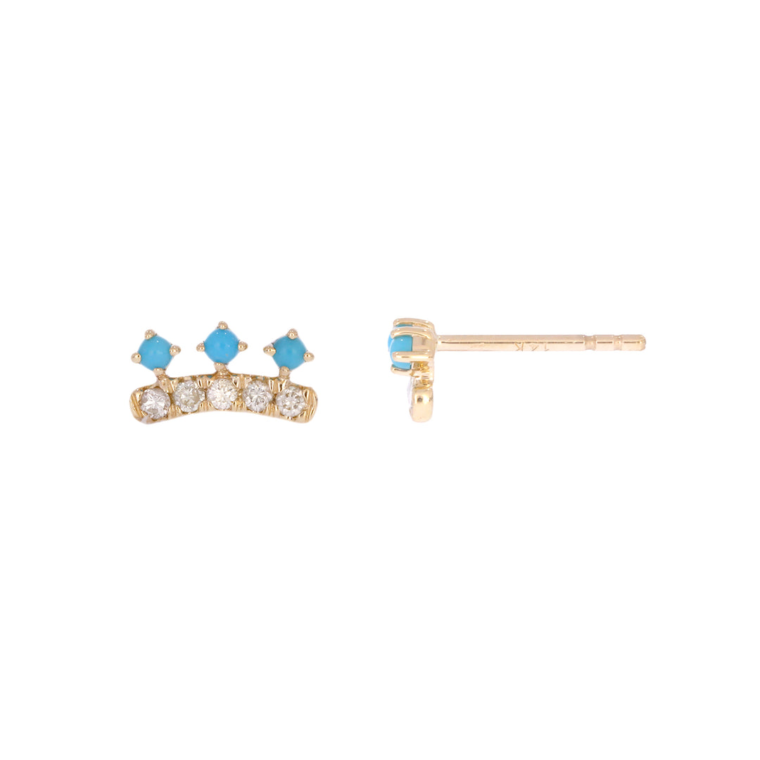 EFB53898. 14K Solid Gold Diamond and Turquoise Fancy Stud Earrings