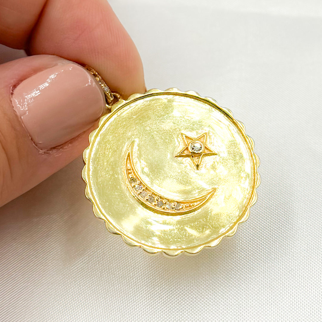 DP747. Diamond Sterling Silver Round Moon and Star Pendant