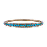 Load image into Gallery viewer, BNK68477TQO1. 14K Solid Yellow Gold Turquoise and Diamond Fancy Bangle