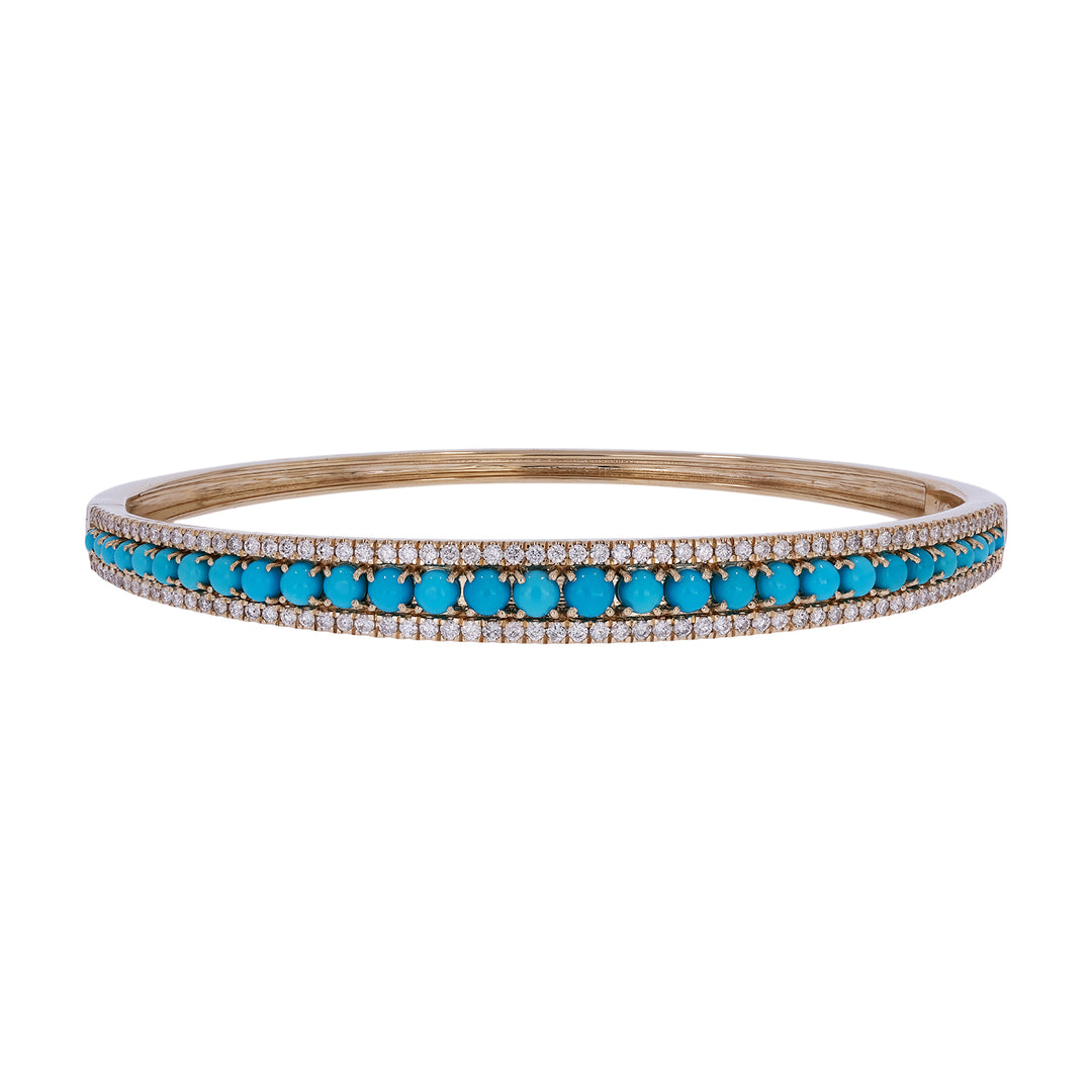 BNK68477TQO1. 14K Solid Yellow Gold Turquoise and Diamond Fancy Bangle