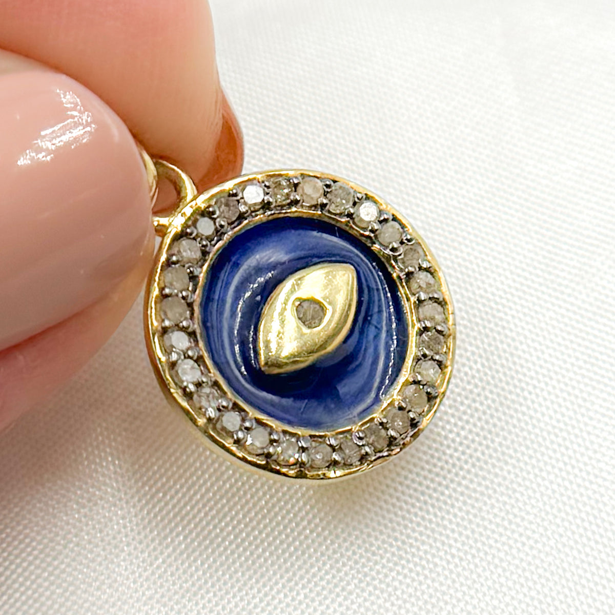 Diamond Sterling Silver Round Eye Enamel Charm