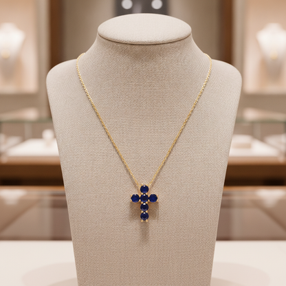 CP97251. 14k Solid Gold Gemstone Cross Necklace
