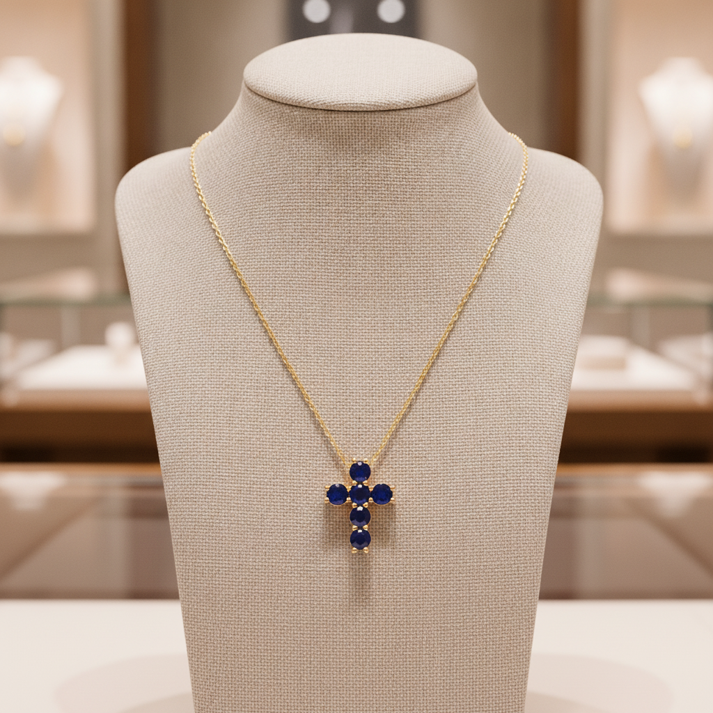 CP97251. 14k Solid Gold Gemstone Cross Necklace