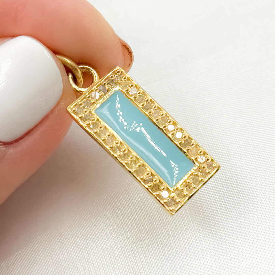 DC097A. Diamond Sterling Silver Rectangle Enamel Pendant