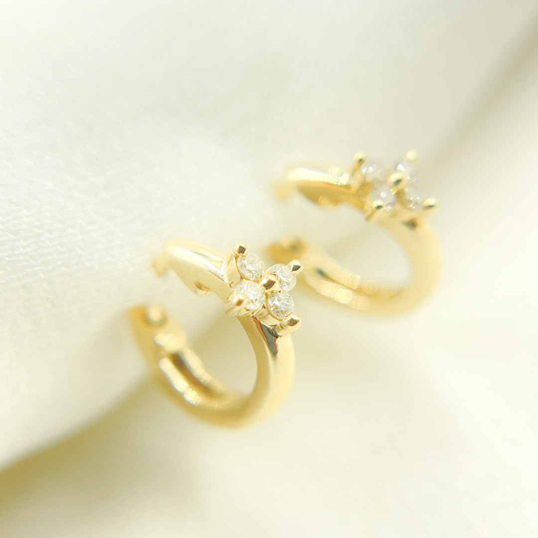 EHB56865. 14k Solid Yellow Gold Diamond Huggie Hoop Earrings