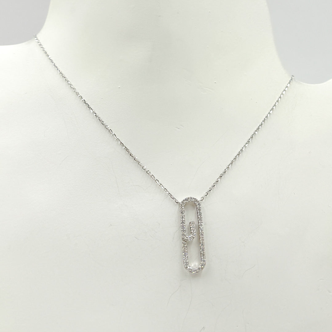 14K Solid Gold Diamond Paperclip Shape Necklace. NT403712