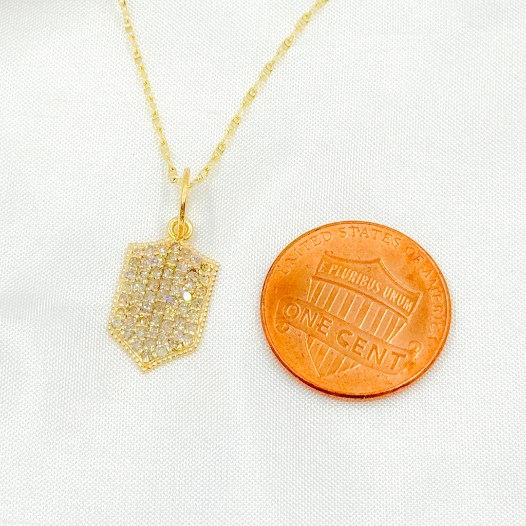 14K Solid Gold Shield Charm with Diamonds. GDP610