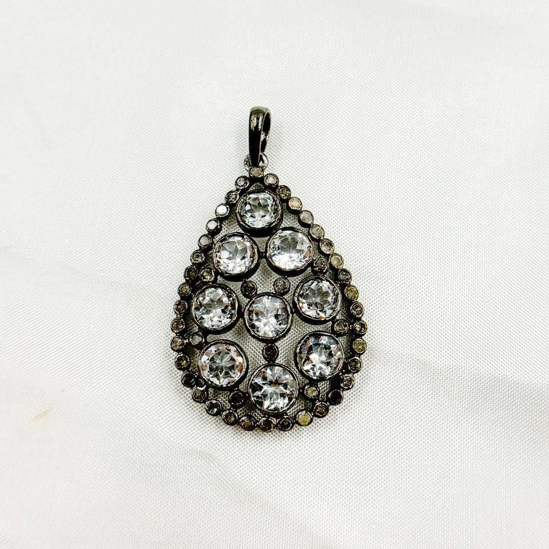 DSP03. Diamond Sterling Silver Tear Drop Shape Pendant with Gemstone