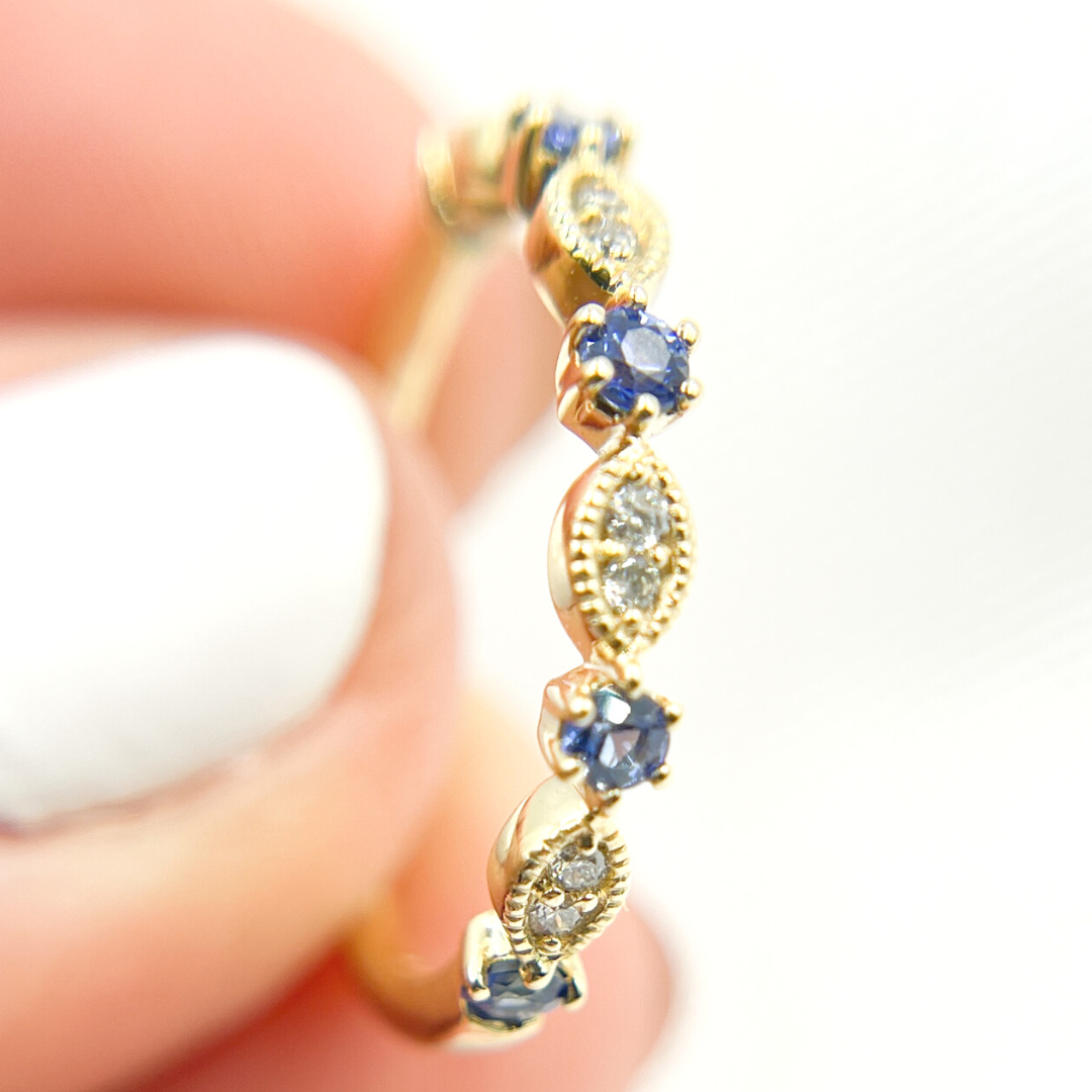 14K Solid Gold Diamond & Blue Sapphire Ring. RAE00536BS