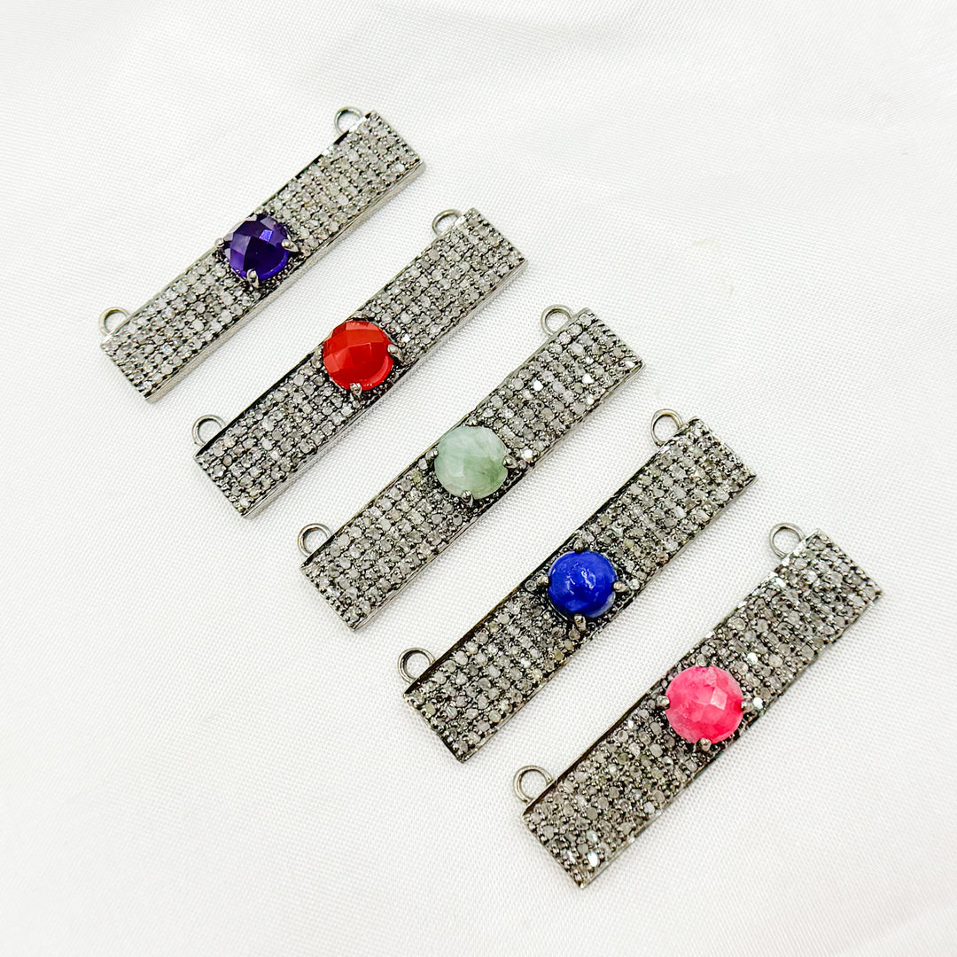 DC10. Silver Diamond and Gemstone Rectangle Connector