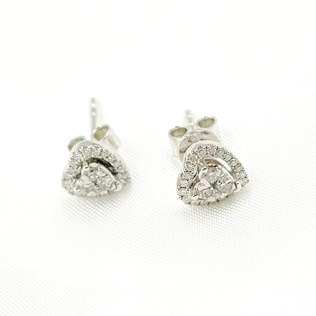 14K Solid White Gold Diamond Heart Studs. ER412666