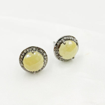 Diamond Sterling Silver Gemstone Round Studs