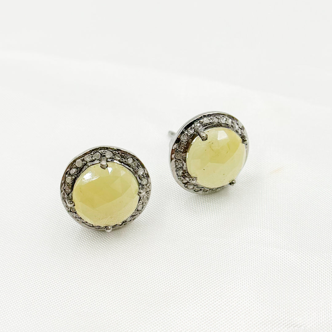 DE040. Diamond Sterling Silver Gemstone Round Studs