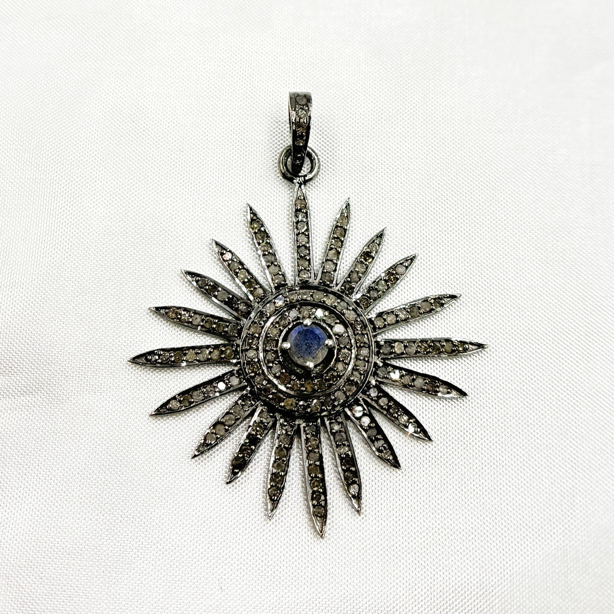 DP065. Diamond Sterling Silver Sun Pendant with Gemstone