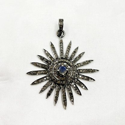 DP065. Diamond Sterling Silver Sun Pendant with Gemstone