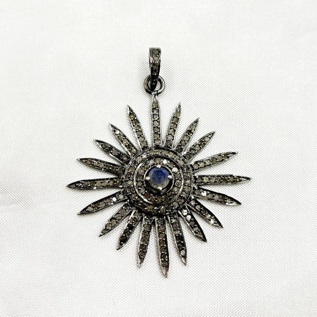 DP065. Diamond Sterling Silver Sun Pendant with Gemstone