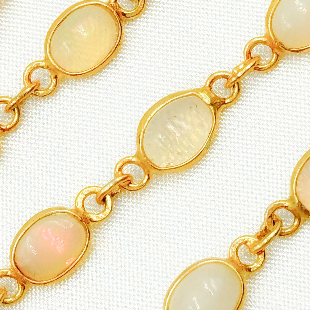 ETH11. Ethiopian Opal Oval Shape Bezel Gold Plated Wire Chain