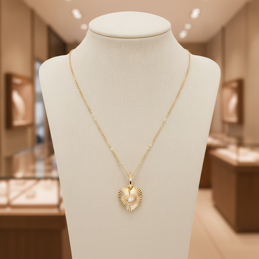 PFA33294. 14K Solid Gold Heart Shape Diamond Necklace