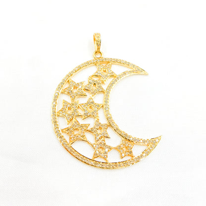 DP134. Diamond Sterling Silver Moon and Star Pendant