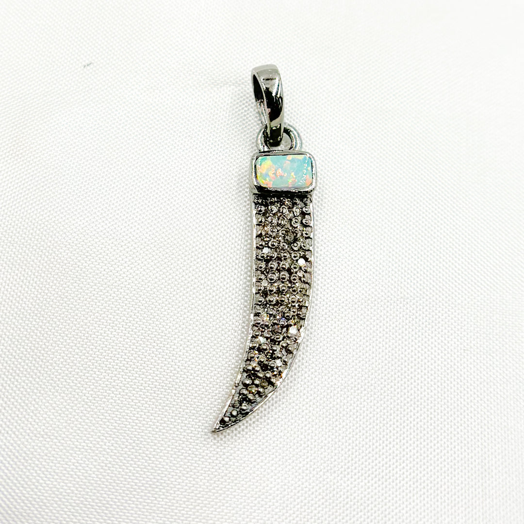 DP249. Diamond Silver Horn Pendant with Gemstone