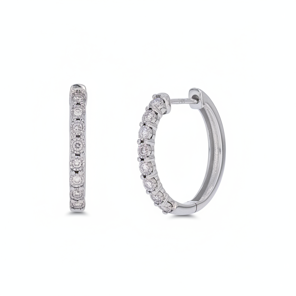 EHB56424. 14K Solid Gold Diamond Hoop Earring.