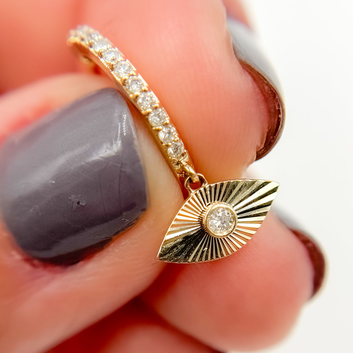 Buy 14k Solid Yellow Gold Diamond Hoops and Dangle Eye