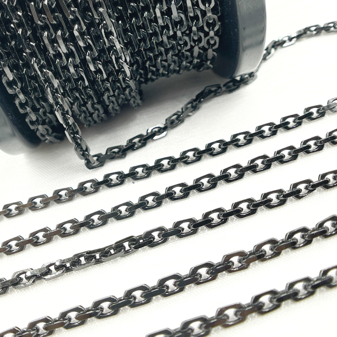 Black Rhodium Shinny Silver Rectangle Diamond Cut Heavy Cables