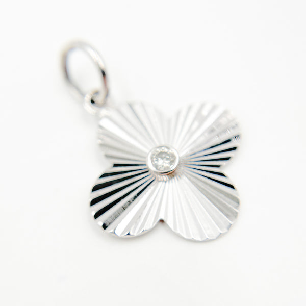 14k Solid Gold Diamonds Clover Charm Pendant