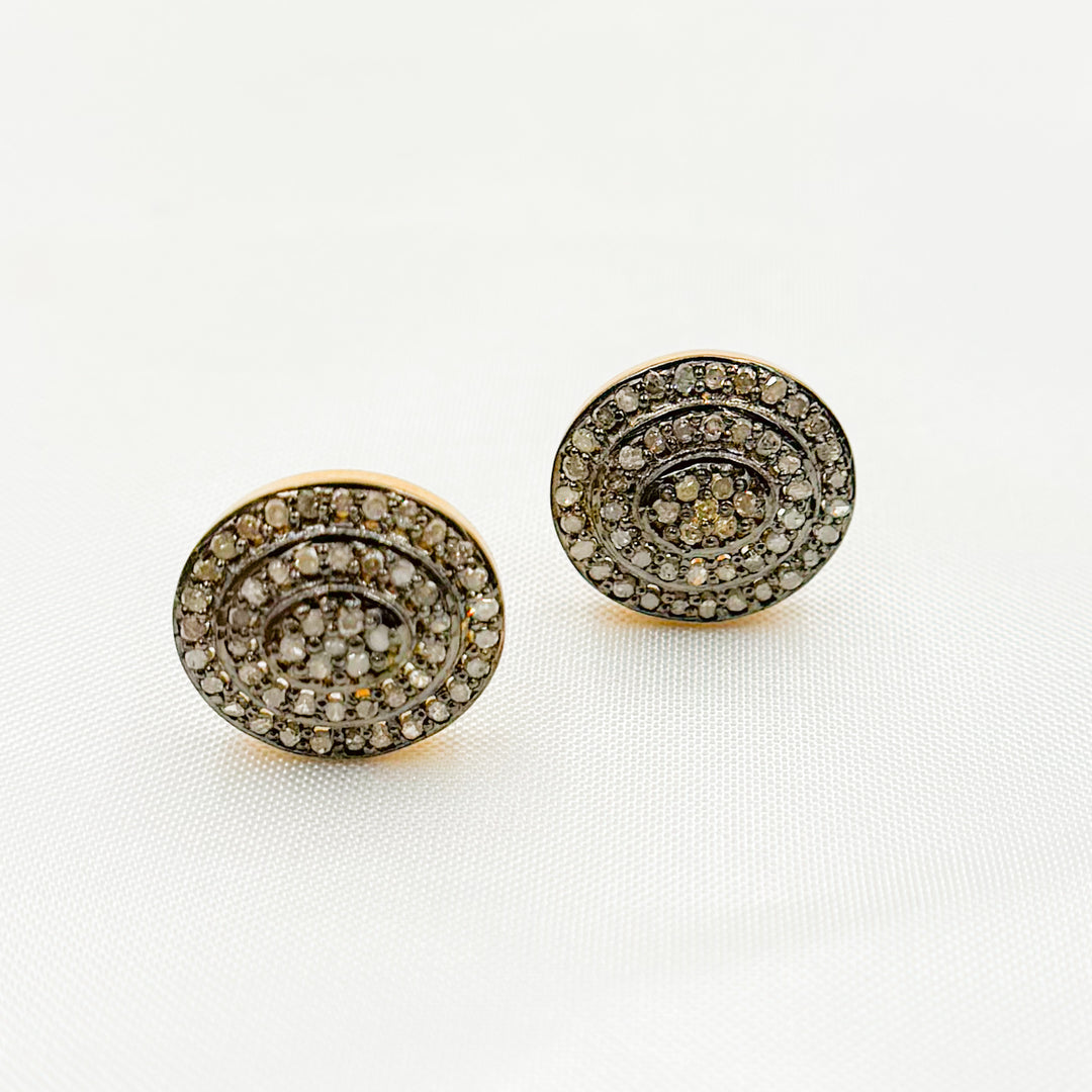 DE038. Pave Diamond Diamond Silver Oval Studs