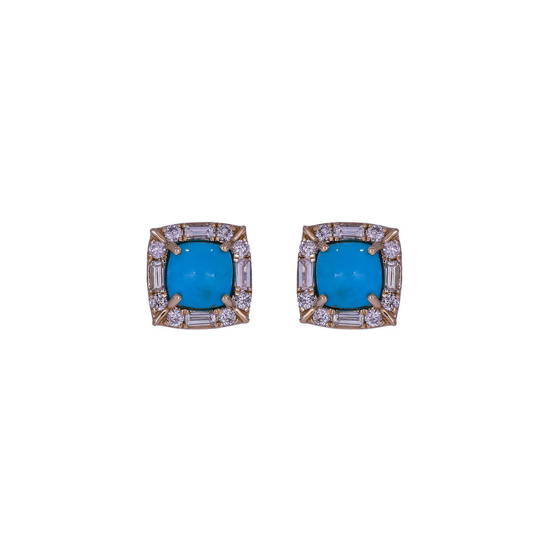 EFF54382TQ. 14K Solid Gold Diamonds and Turquoise Fancy Studs
