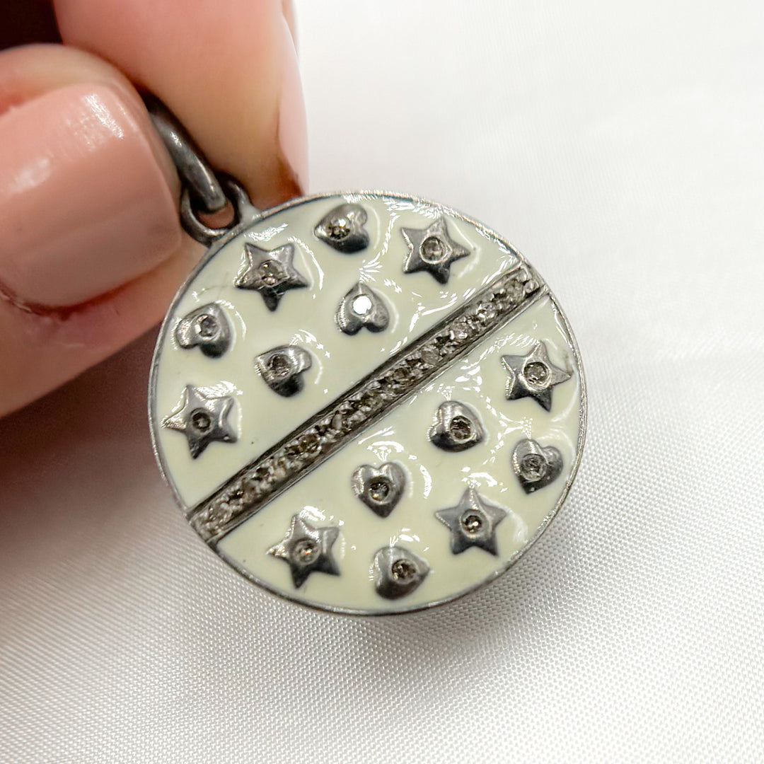 DP505A. Diamond Sterling Silver Round Enamel Pendant