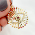 Load image into Gallery viewer, 14K Solid Gold Circle Evil Eye Pendant with Diamonds, Ruby and Blue Sapphire. GDP326
