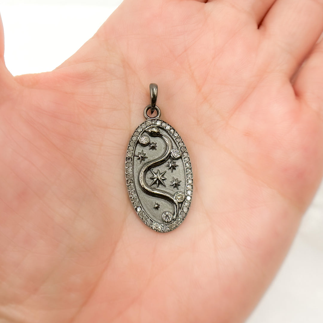 DP786. Diamond Sterling Silver Oval Snake Pendant