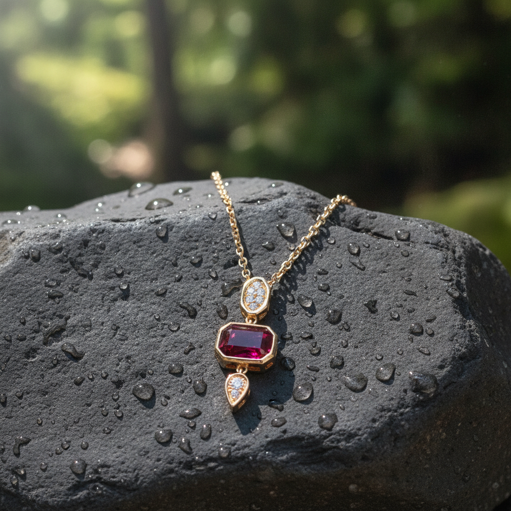 CP97495. 14K Solid Gold Diamond and Gemstone Geometric Pendant