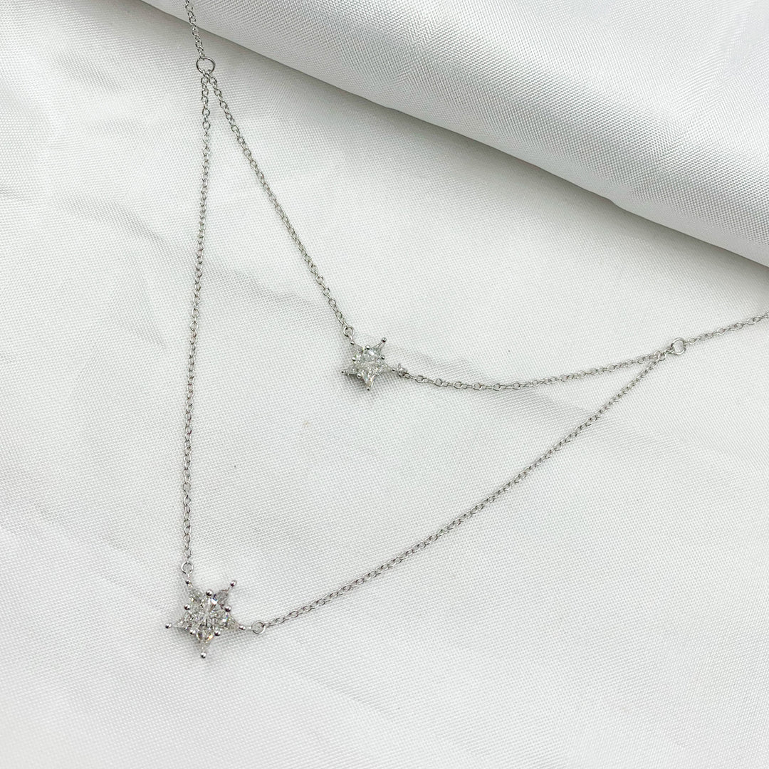 14K Solid White Gold Diamond Star Necklace. NFH71522