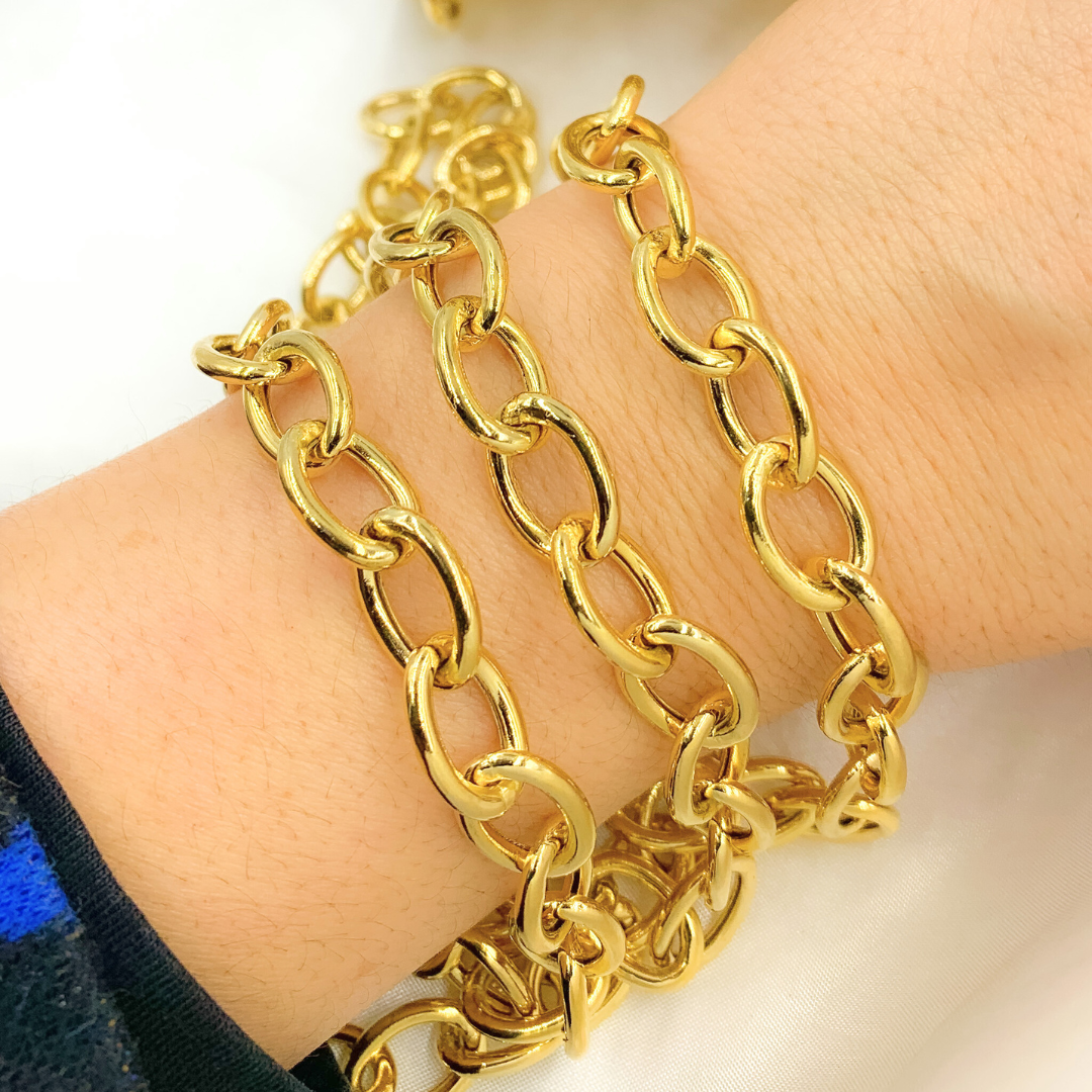 Y100GP. Gold Plated 925 Sterling Silver Smooth Oval Link Chain