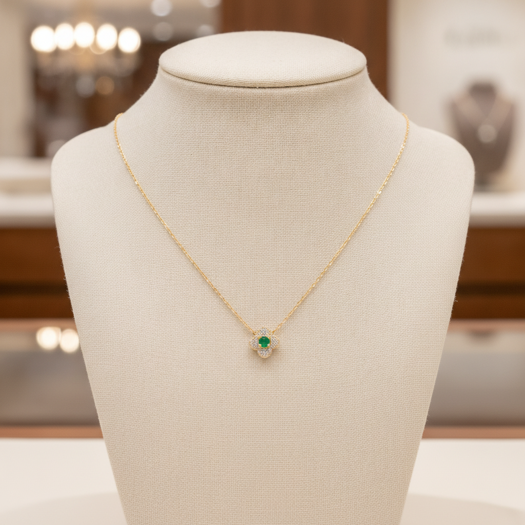NT404984. 14K Solid Gold Flower Solitaire Tiny Necklace