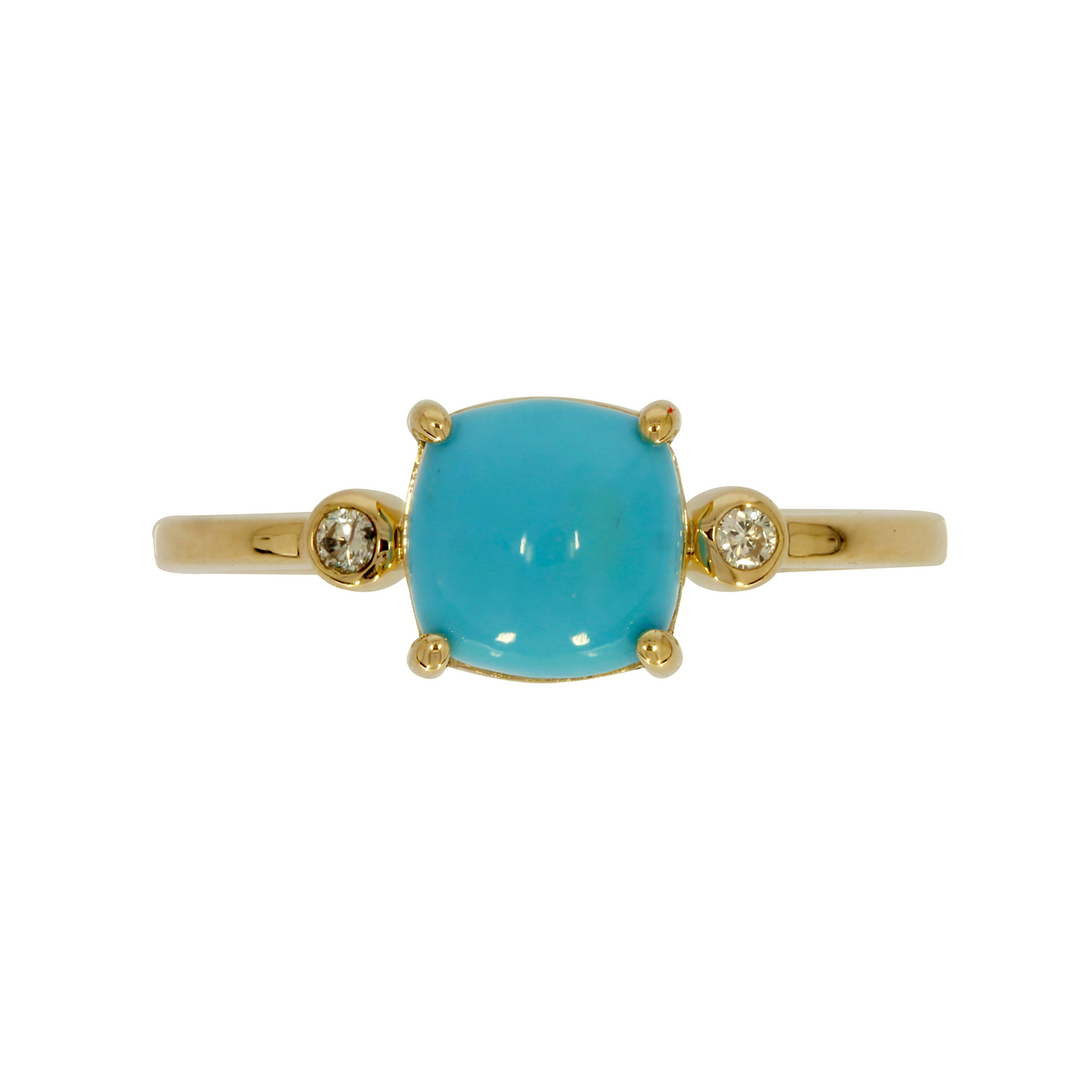 CR96846TQ7. 14k Solid Gold Turquoise and Diamond Fancy Ring