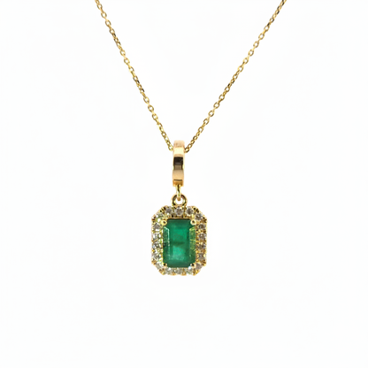 CMC00365EM6X4. 14K Solid Gold Rectangular-Shaped Emerald and Diamond Charm