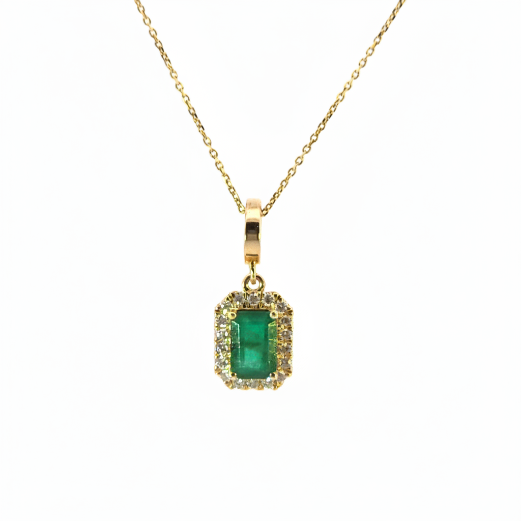 CMC00365EM6X4. 14K Solid Gold Rectangular-Shaped Emerald and Diamond Charm
