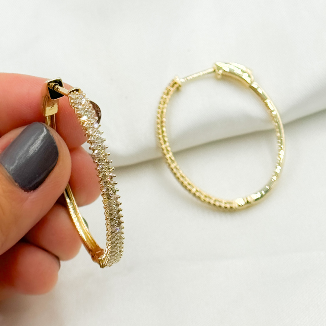EHL56931. 14k Solid Gold Diamond Oval Hoops