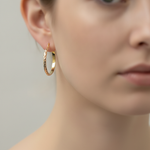 Load image into Gallery viewer, GER75. 14K Gold Diamond Cut Tri-Color Hollow Hoop Earrings